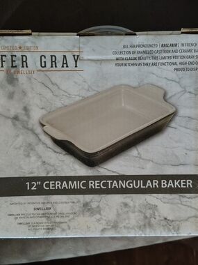 dwell Bel Fer Gray 12" Ceramic Rectangular Baker - Gray/Black